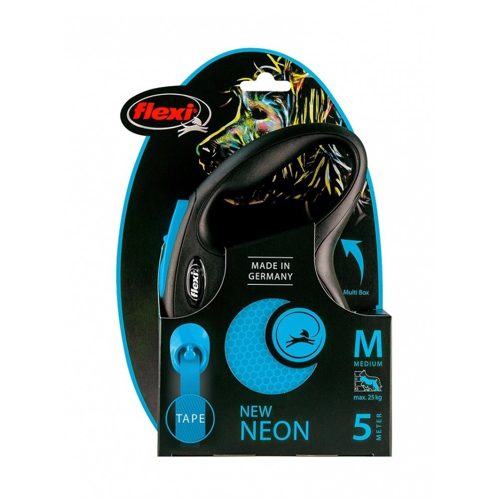 FLEXI Smycz automatyczna M New Neon taśma 5m niebieska