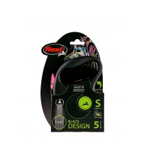 FLEXI Smycz automatyczna Black Design S taśma 5m różowa