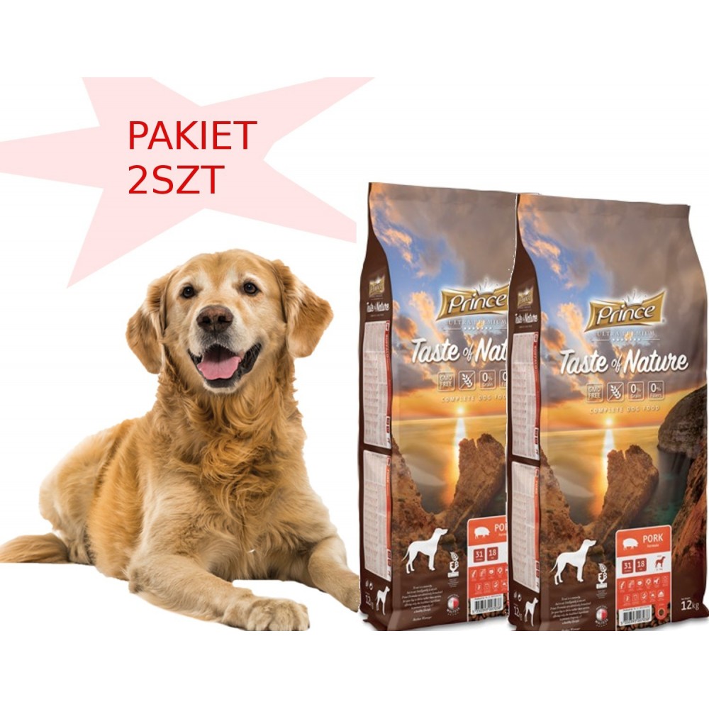 Prince Taste of Nature karma dla psa sucha bez zbóż z wieprzowiną 2x12kg pakiet