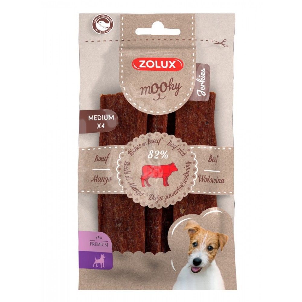 ZOLUX MOOKY Premium Jerkies wołowina M x 4 szt. wysokomięsny przysmak dla psa
