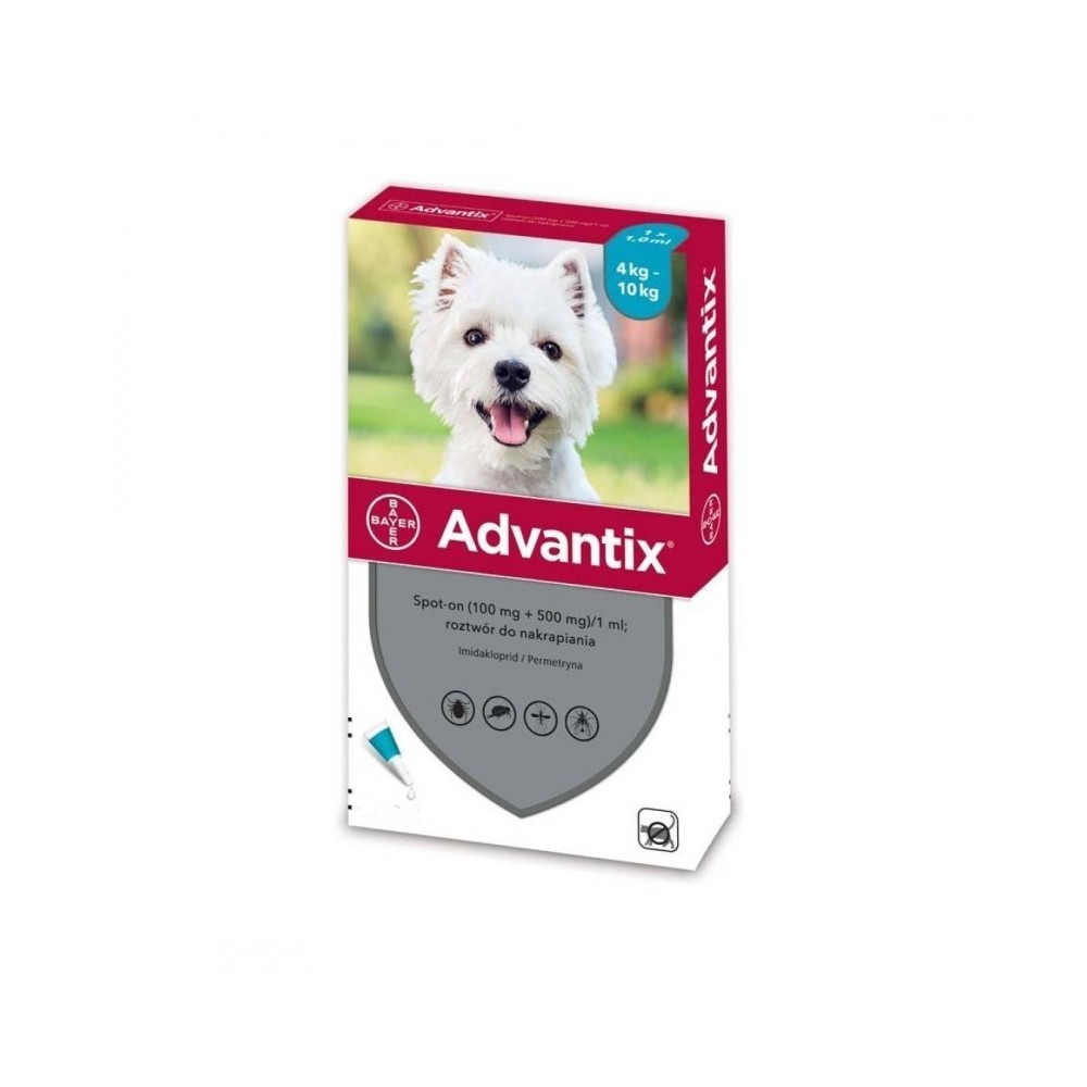 Advantix spot on 1 ml 4-10kg roztwór do nakrapiania dla psów + gratis