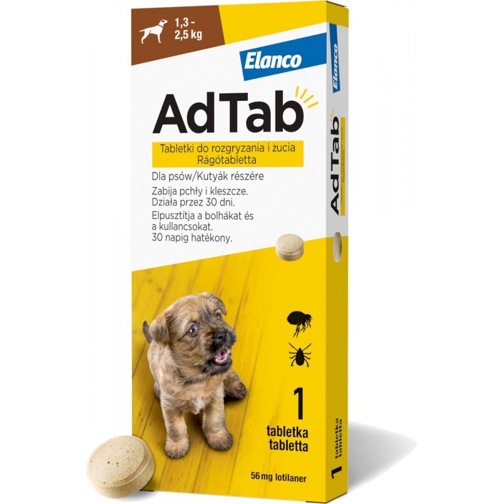 AdTab 56 mg x1 tabletki do rozgryzania i żucia dla psa 1,3–2,5 kg