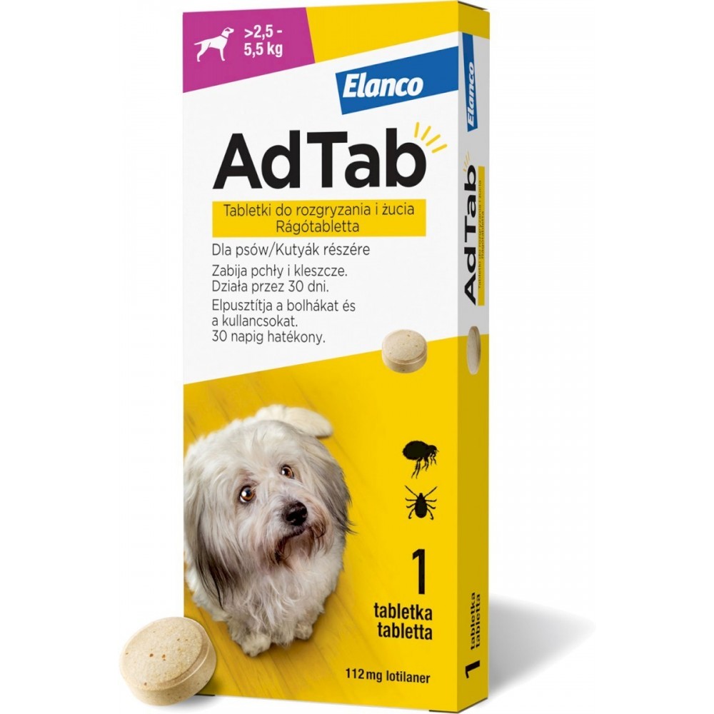 AdTab 112 mg x1 tabletki do rozgryzania i żucia dla psa 2,5–5,5 kg