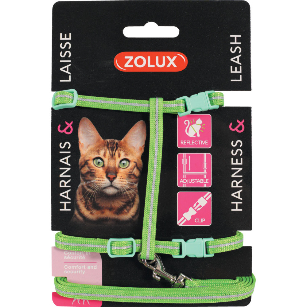 ZOLUX Zestaw spacerowy dla kota kolor zielony smycz i szelki dla kota