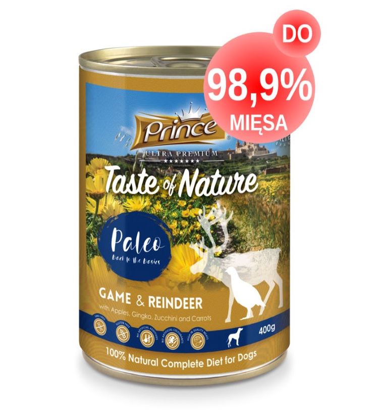 Prince Raw Paleo Dziczyzna Renifer Jabłka 400g DO 99% MIĘSA!!